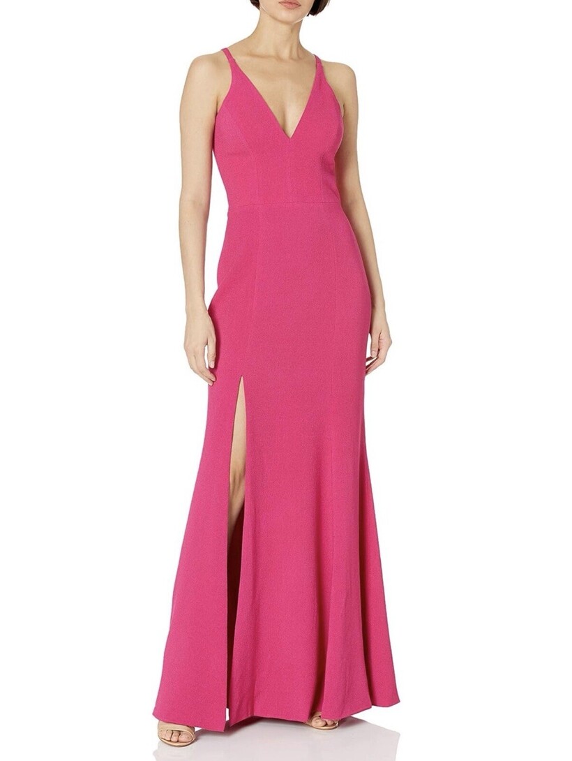 Dress The Population Iris Slit Crepe Maxi Gown Cocktail Dress Size Xxl Raspberry